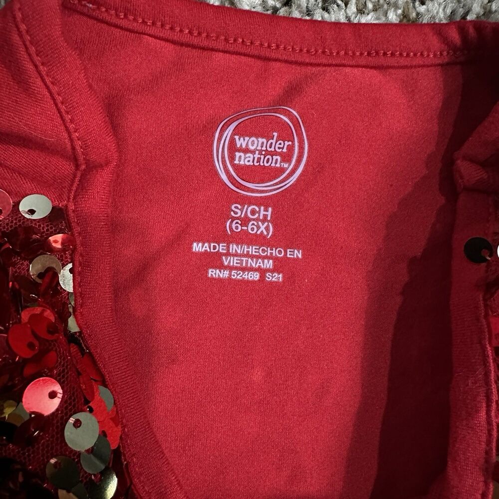 Wonder Nation Girl's Sz S 6-6X Sequence Red Knee Length Dress Holiday Festive - Picture 7 of 7